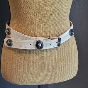 Bijoux Medici Ivory Leather Reptile Accent Sterling Silver Medallions Large Belt